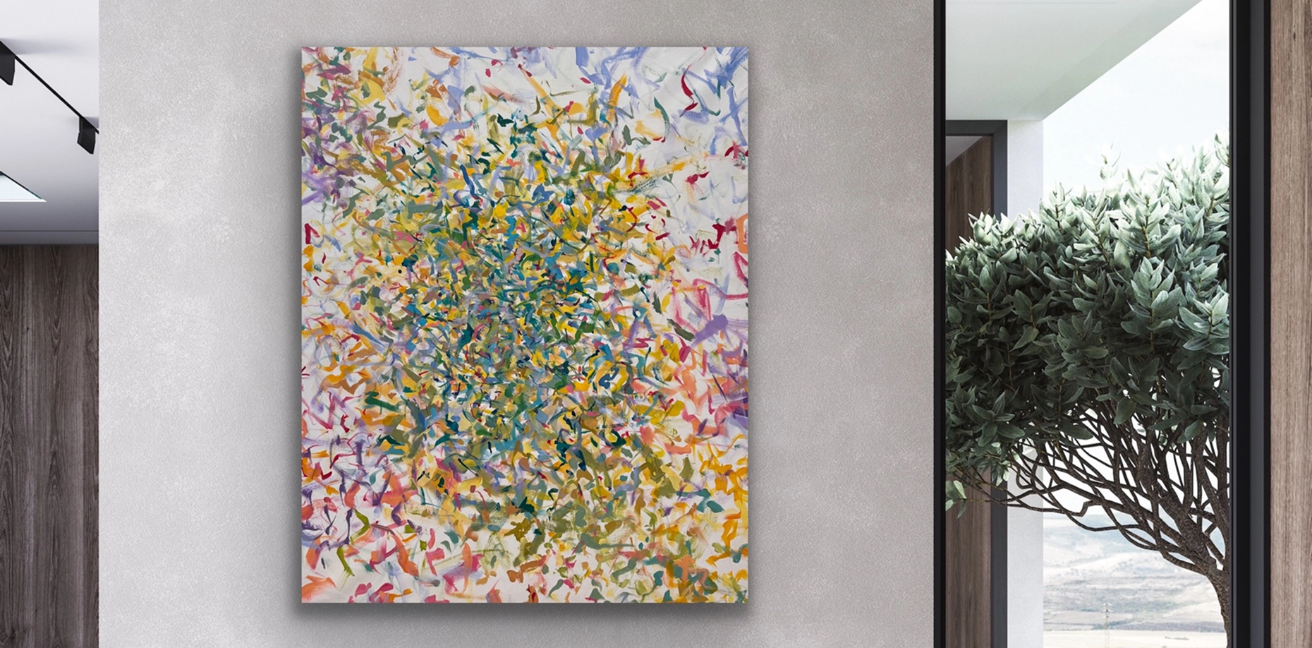 Abstract colorful painting on gallery wall